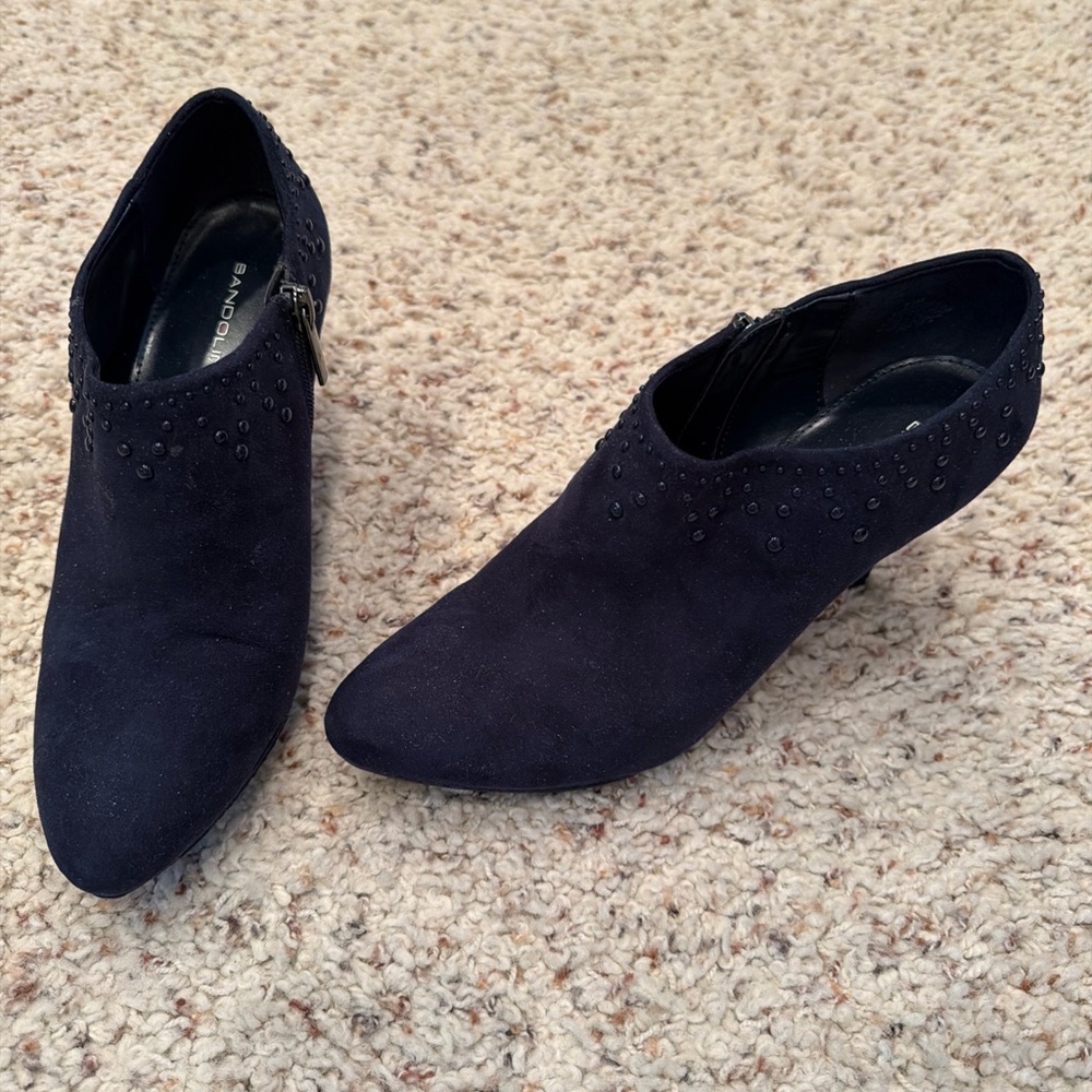 Women's Faux Suede Navy Booties With 3” Heels And Beading ,  Size 7.5M